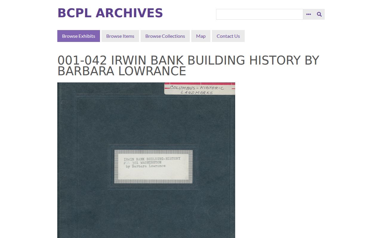 BCPL Irwin Bank exhibit with digitized Columbus directory entries