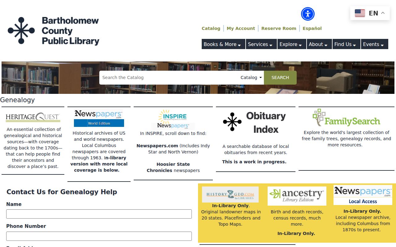 Bartholomew County Public Library genealogy resources for Columbus directories