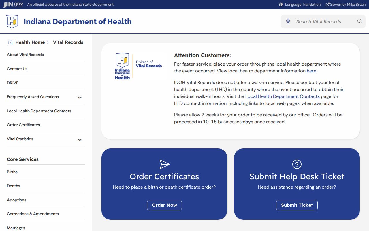 Indiana Vital Records ordering information for Columbus families