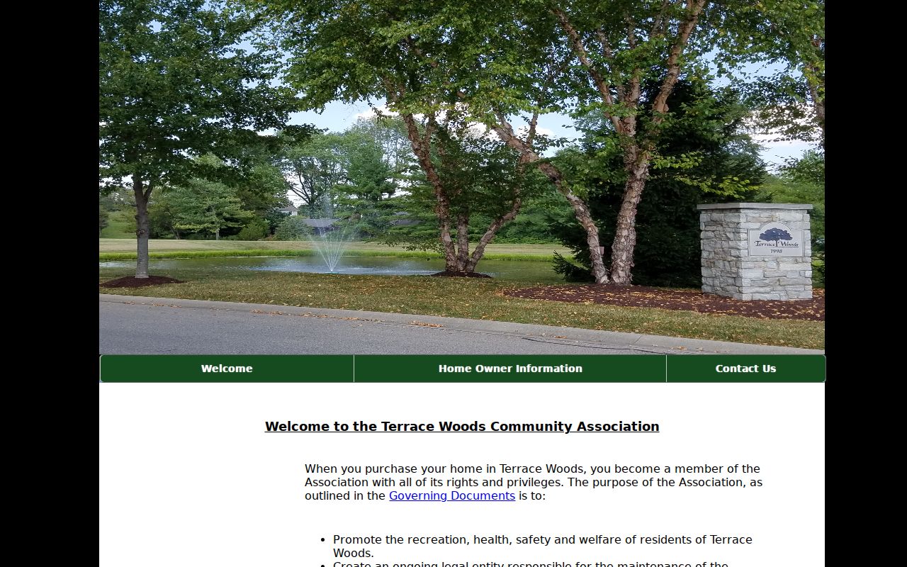 Terrace Woods Community association website in Columbus