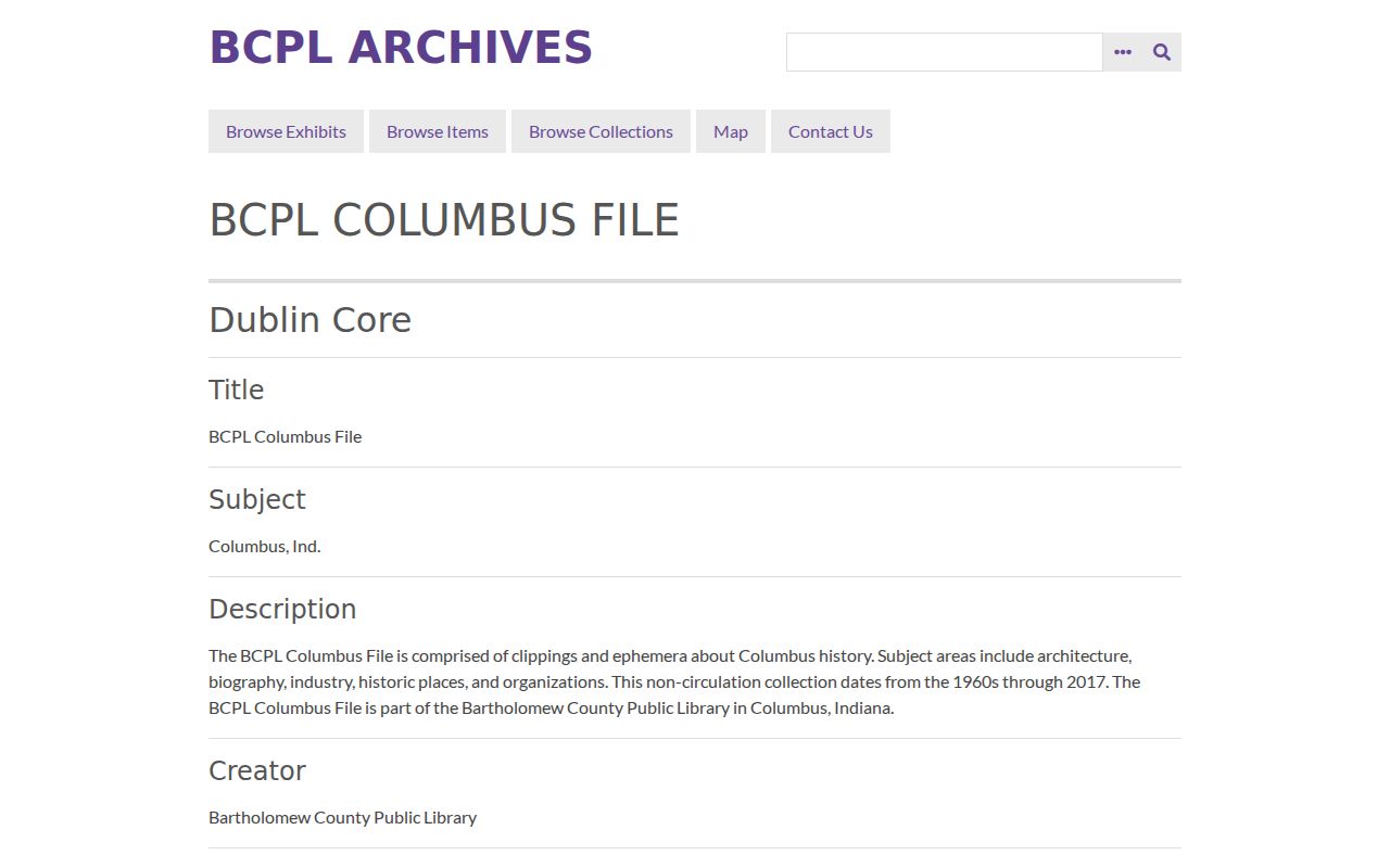 Bartholomew County Public Library Columbus File collection