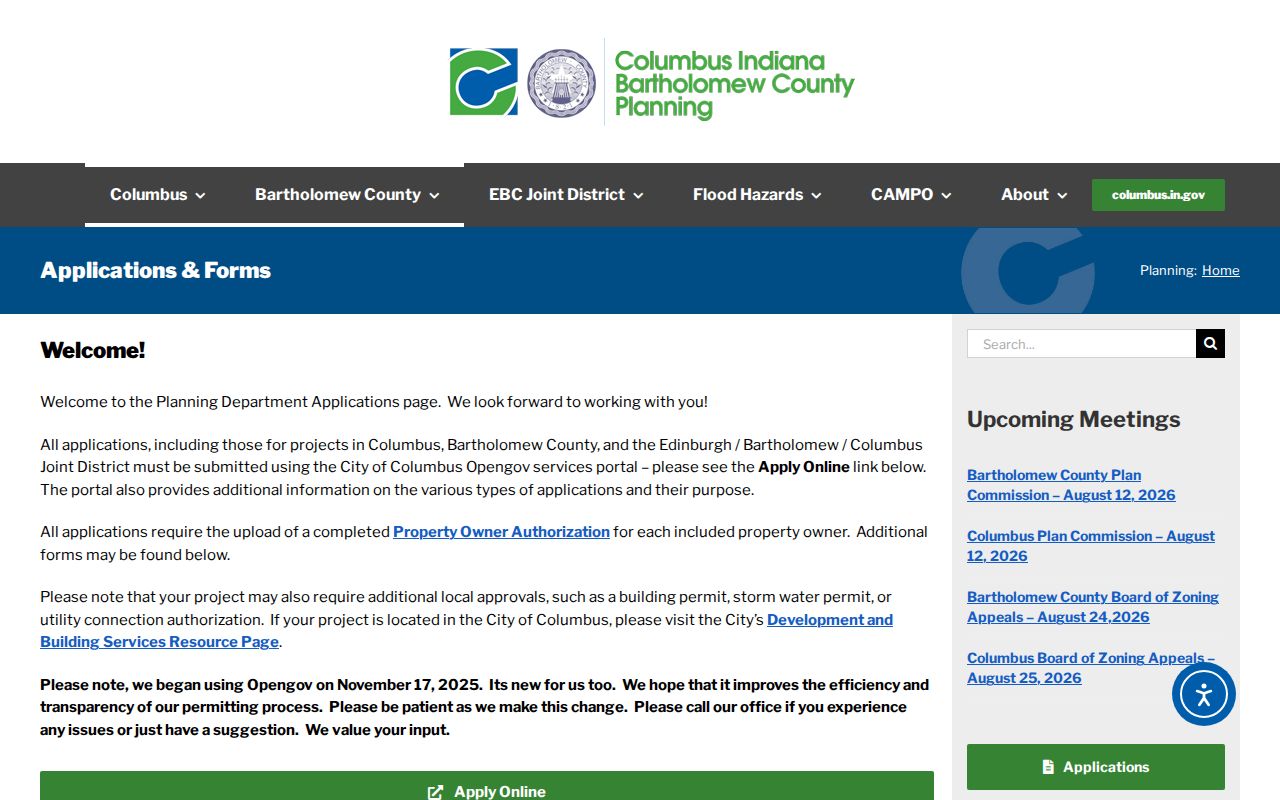 Columbus Planning applications page for address-based OpenGov records